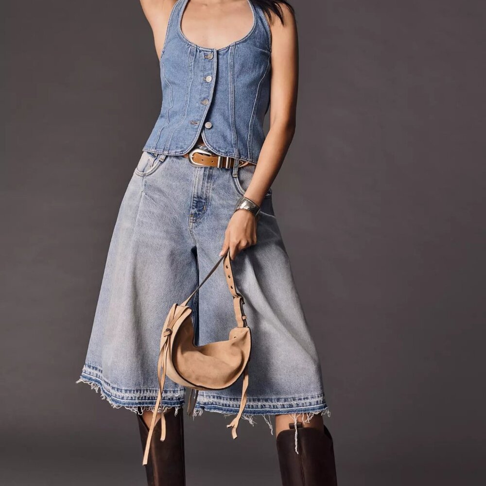 Pilcro Pleated Culotte Wide-Leg Denim Shorts - Picture 2 of 10